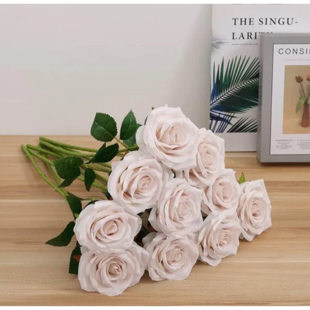 10 Count Nude Flower Faux Cream Roses Stems Wedding Bouquet Centerpiece Decor